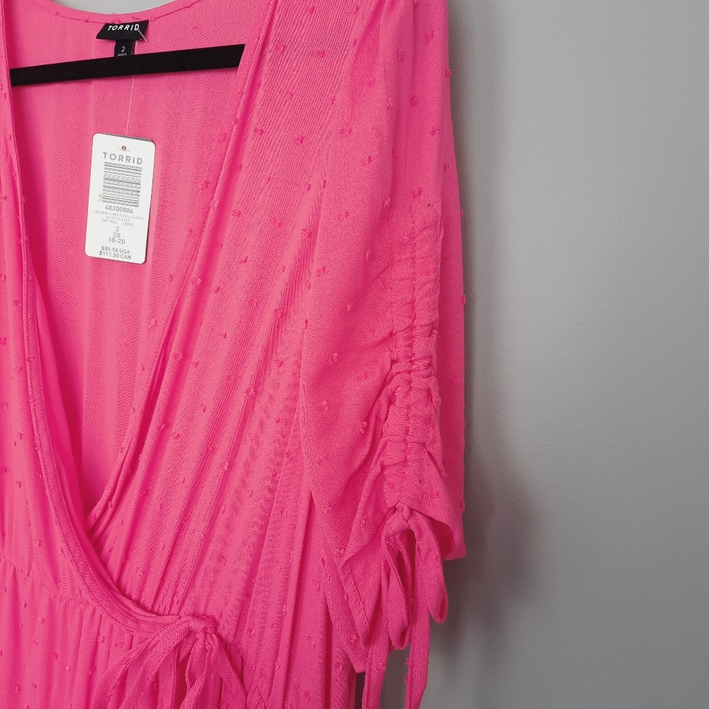 Torrid Midi Swiss Linen Surplice Dress in Honeysuckle size 2X - Picture 6 of 11